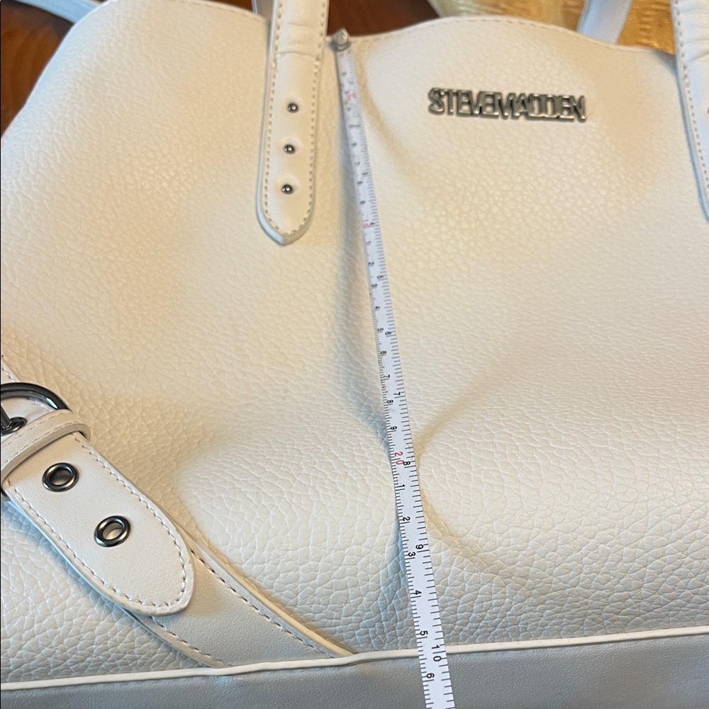 Steve Madden Cream Tote with Buckle Accents - Picture 3 of 14